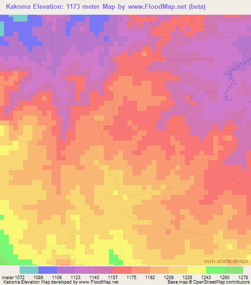 Kakoma,Zimbabwe Elevation Map