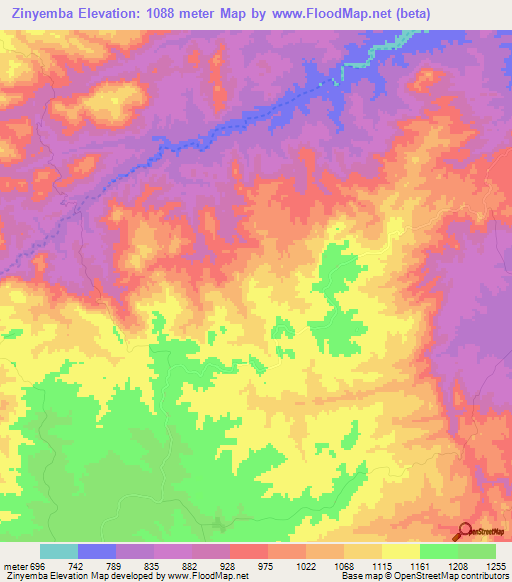 Zinyemba,Zimbabwe Elevation Map