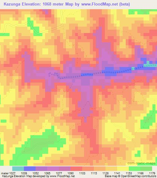 Kazunga,Zimbabwe Elevation Map