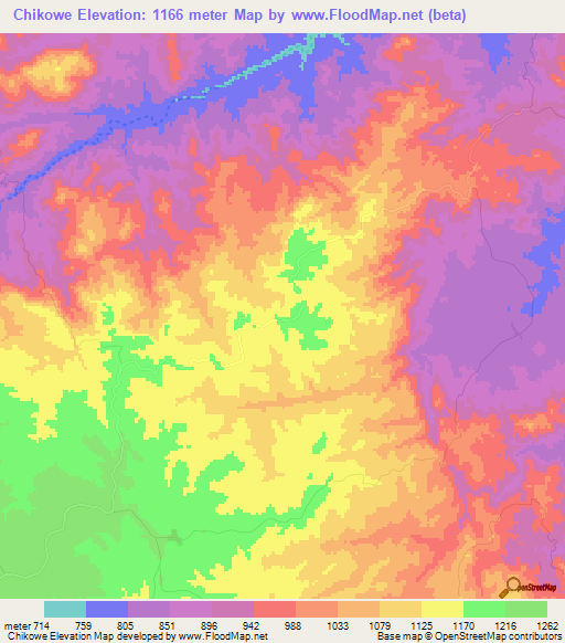 Chikowe,Zimbabwe Elevation Map