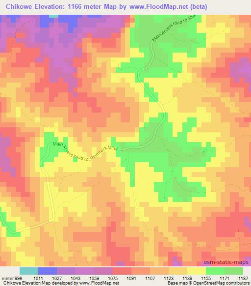 Chikowe,Zimbabwe Elevation Map