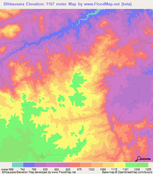 Bihkausara,Zimbabwe Elevation Map