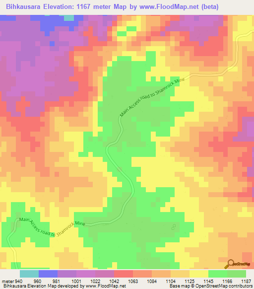 Bihkausara,Zimbabwe Elevation Map