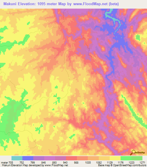 Makuni,Zimbabwe Elevation Map