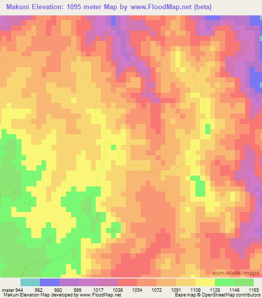 Makuni,Zimbabwe Elevation Map