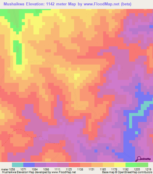 Mushaikwa,Zimbabwe Elevation Map