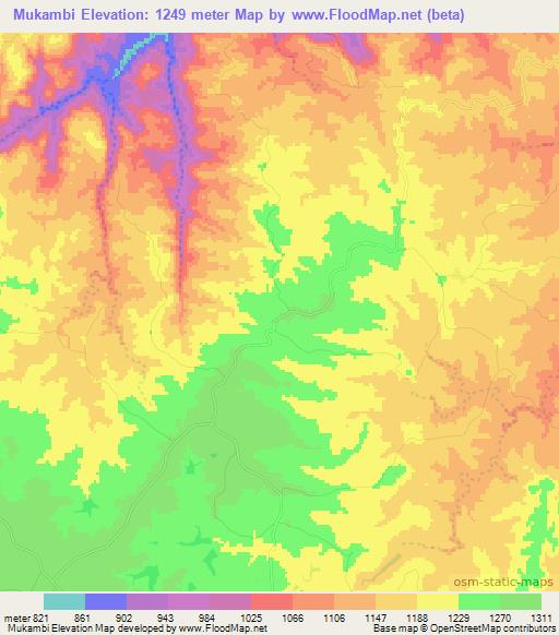 Mukambi,Zimbabwe Elevation Map