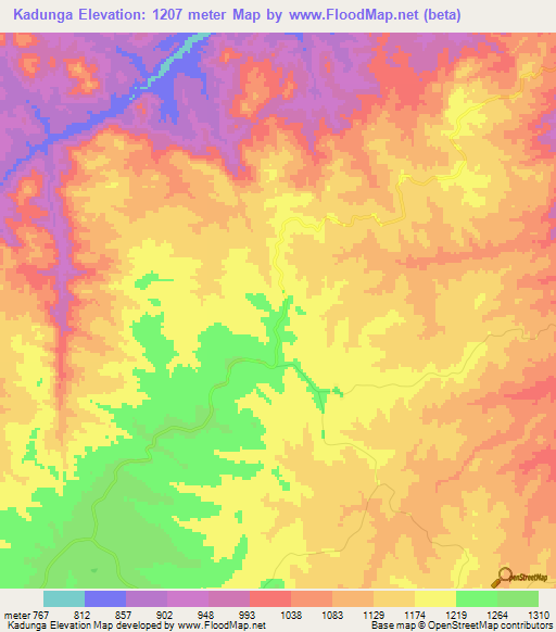 Kadunga,Zimbabwe Elevation Map