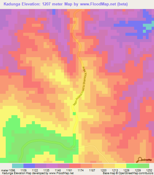 Kadunga,Zimbabwe Elevation Map