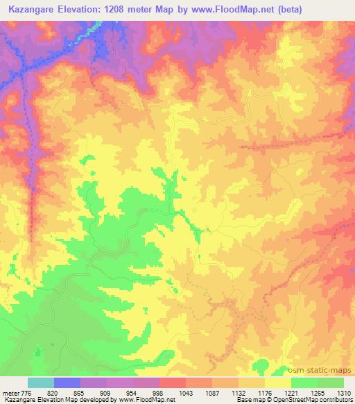 Kazangare,Zimbabwe Elevation Map