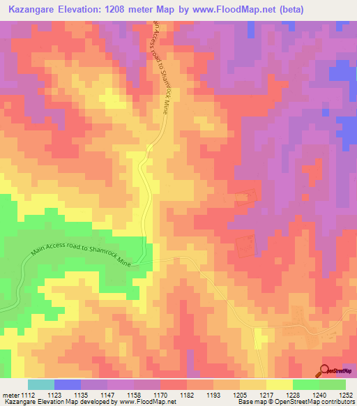 Kazangare,Zimbabwe Elevation Map