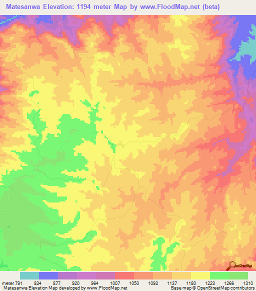 Matesanwa,Zimbabwe Elevation Map