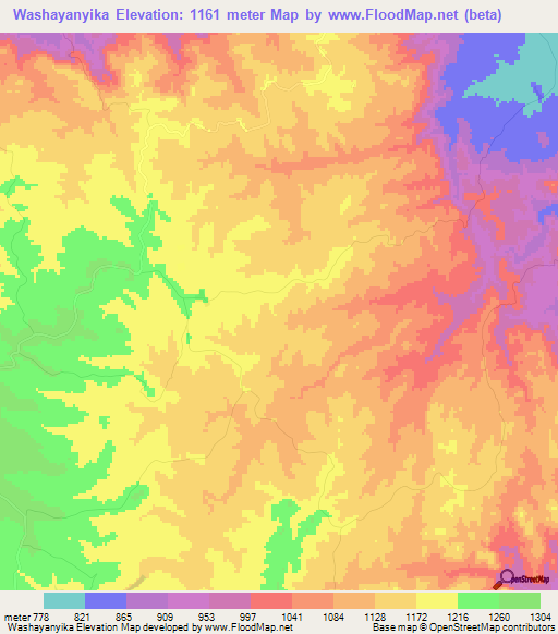 Washayanyika,Zimbabwe Elevation Map
