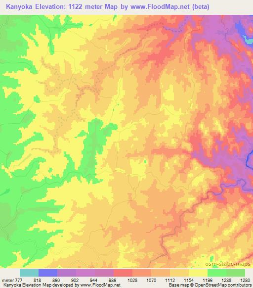Kanyoka,Zimbabwe Elevation Map
