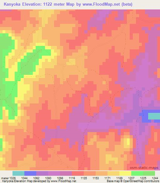 Kanyoka,Zimbabwe Elevation Map