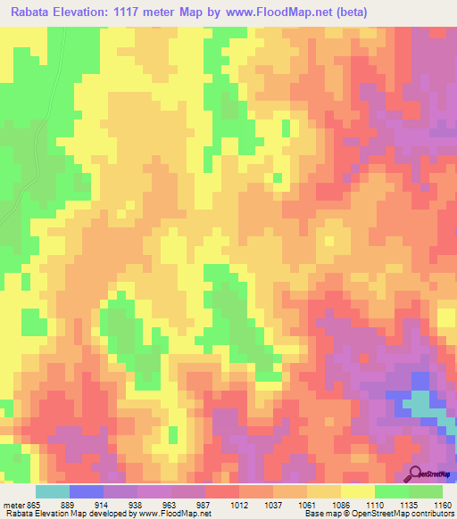 Rabata,Zimbabwe Elevation Map