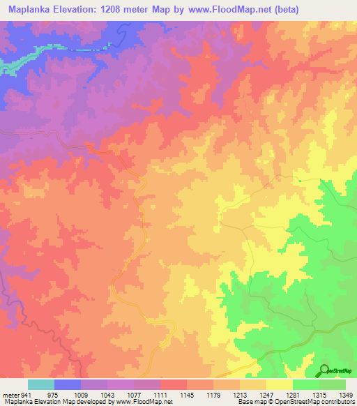 Maplanka,Zimbabwe Elevation Map