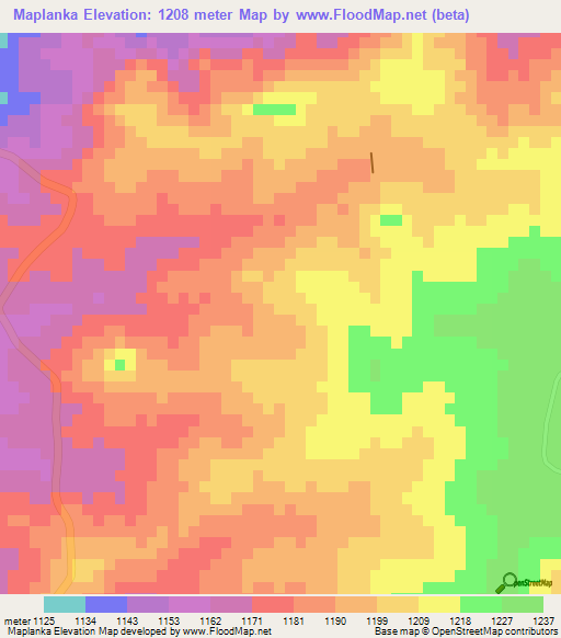 Maplanka,Zimbabwe Elevation Map