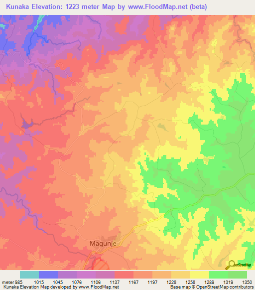 Kunaka,Zimbabwe Elevation Map