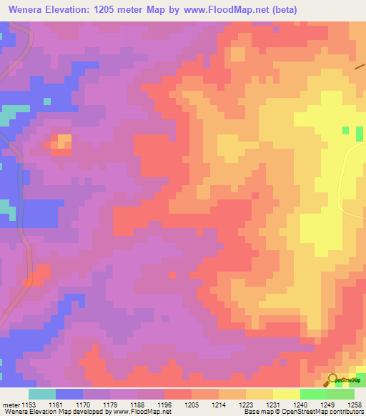 Wenera,Zimbabwe Elevation Map