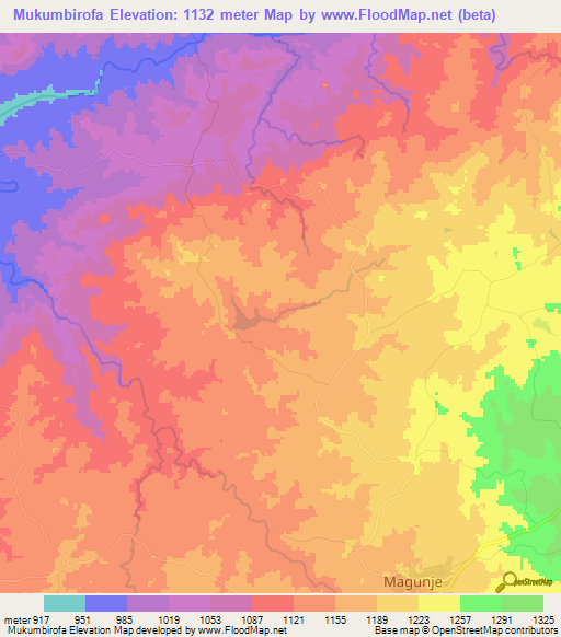 Mukumbirofa,Zimbabwe Elevation Map