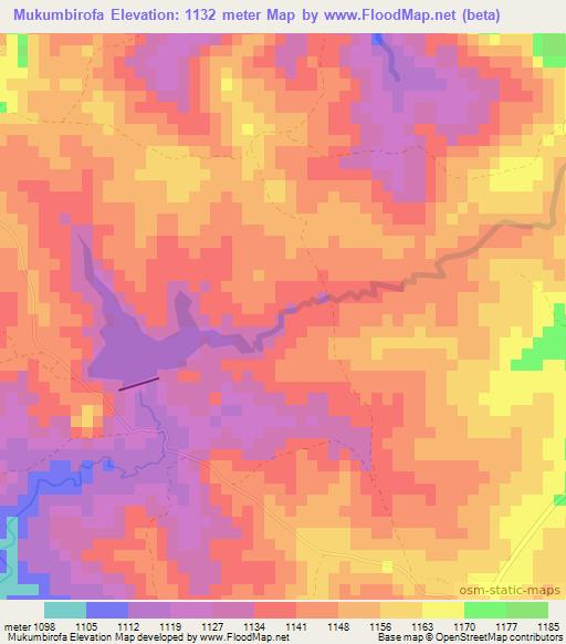 Mukumbirofa,Zimbabwe Elevation Map
