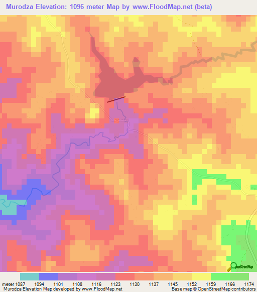 Murodza,Zimbabwe Elevation Map