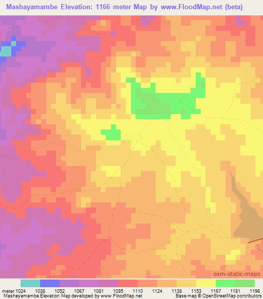 Mashayamambe,Zimbabwe Elevation Map