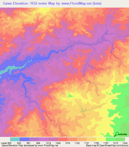 Gawa,Zimbabwe Elevation Map