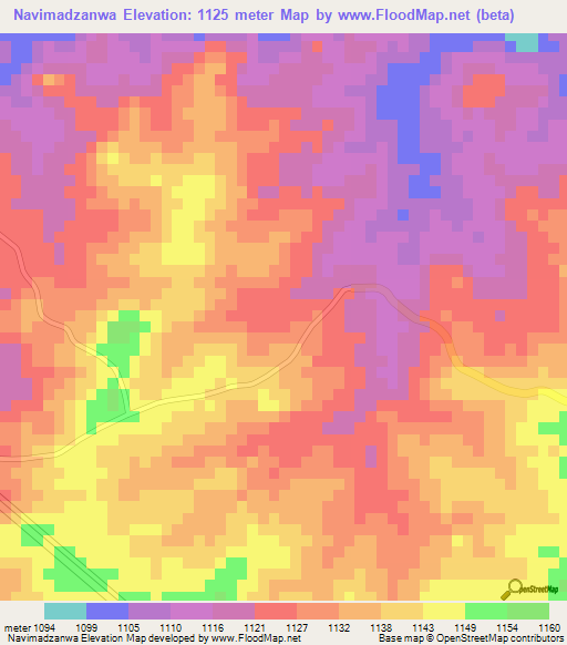 Navimadzanwa,Zimbabwe Elevation Map
