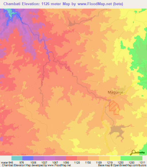 Chambati,Zimbabwe Elevation Map