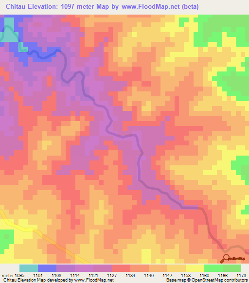 Chitau,Zimbabwe Elevation Map