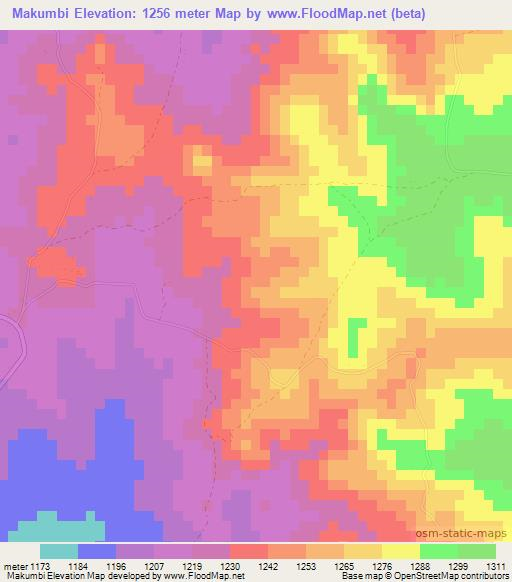 Makumbi,Zimbabwe Elevation Map