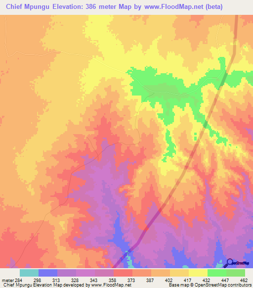 Chief Mpungu,Zimbabwe Elevation Map