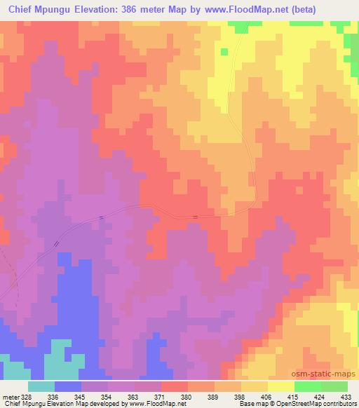 Chief Mpungu,Zimbabwe Elevation Map