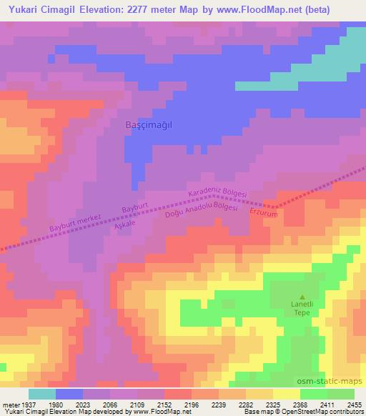 Yukari Cimagil,Turkey Elevation Map