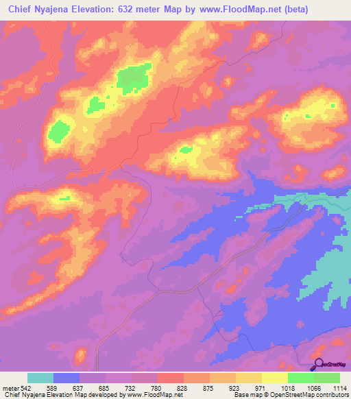 Chief Nyajena,Zimbabwe Elevation Map