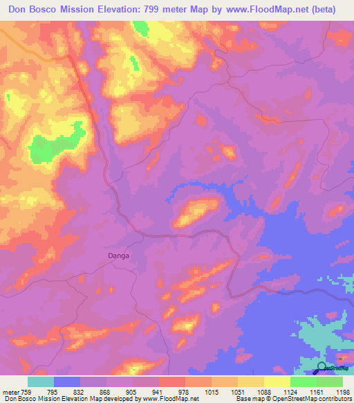 Don Bosco Mission,Zimbabwe Elevation Map