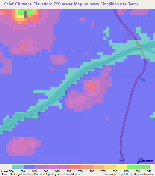 Chief Chitanga,Zimbabwe Elevation Map