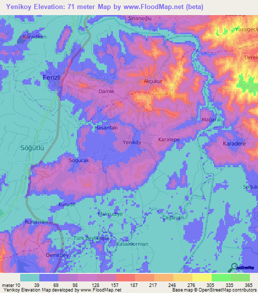 Yenikoy,Turkey Elevation Map