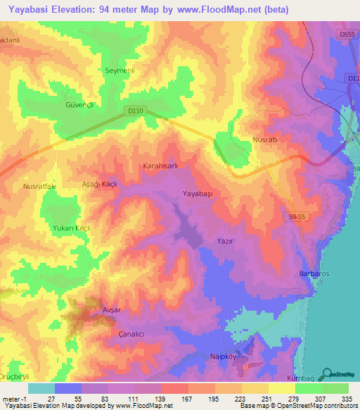 Yayabasi,Turkey Elevation Map