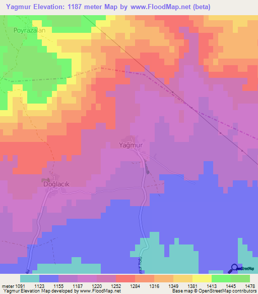Yagmur,Turkey Elevation Map