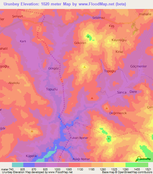 Urunbey,Turkey Elevation Map