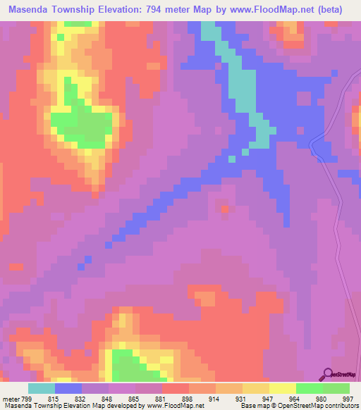 Masenda Township,Zimbabwe Elevation Map