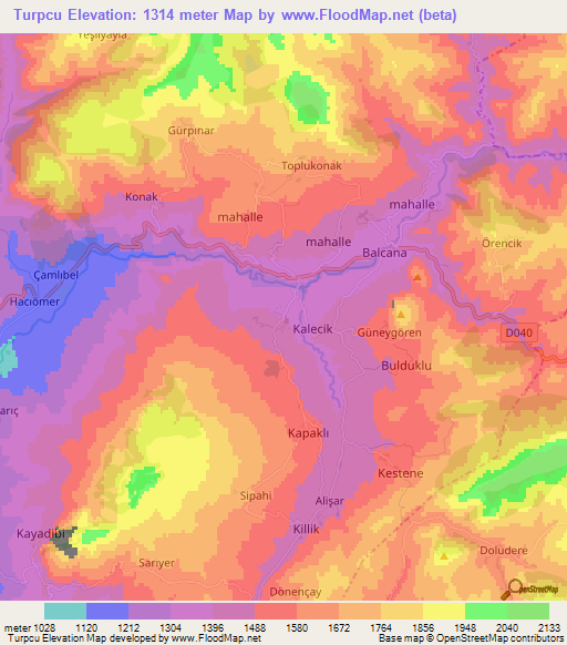 Turpcu,Turkey Elevation Map