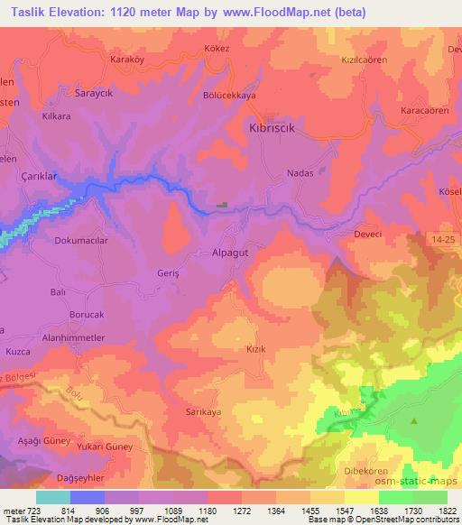 Taslik,Turkey Elevation Map