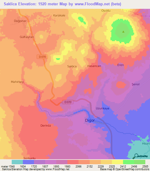 Saklica,Turkey Elevation Map