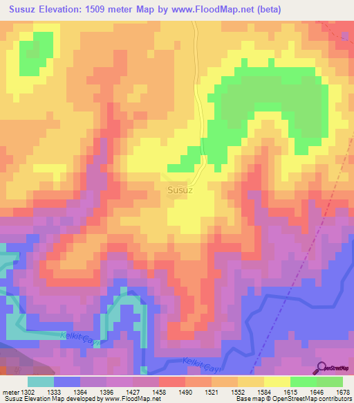 Susuz,Turkey Elevation Map