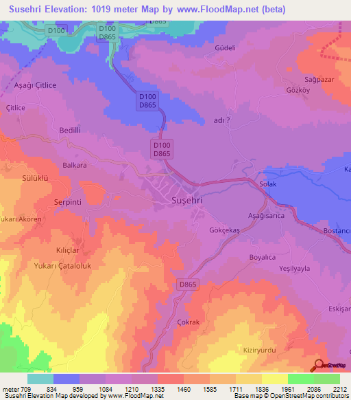 Susehri,Turkey Elevation Map