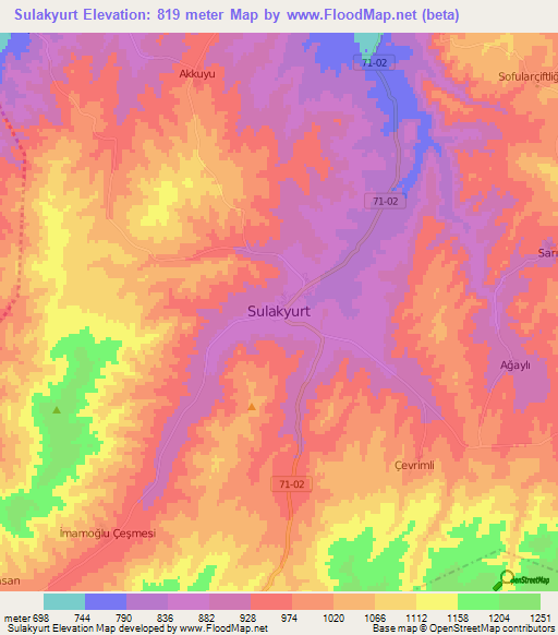 Sulakyurt,Turkey Elevation Map